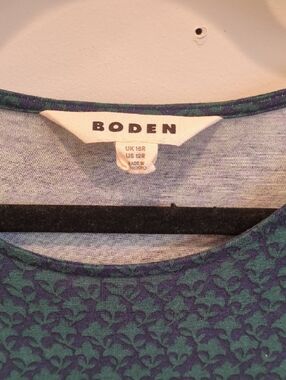 Boden Navy and Teal Long-Sleeve Midi Jersey Dress US Size 12 Classic Preppy Boho